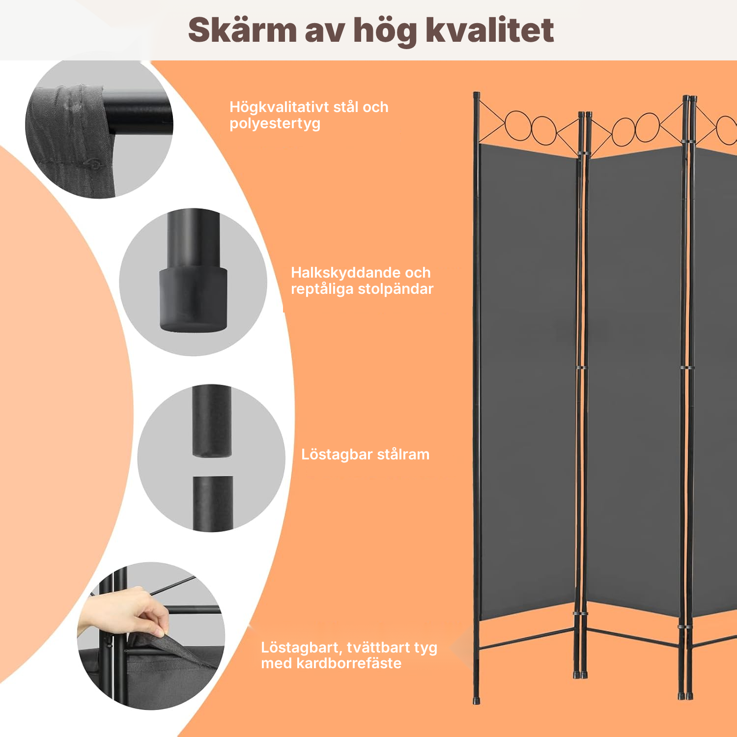 Vikbar rumsavdelare grå — 4 paneler — 2