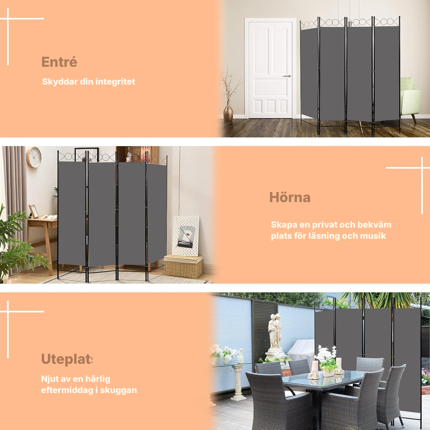 Vikbar rumsavdelare grå — 4 paneler — 4