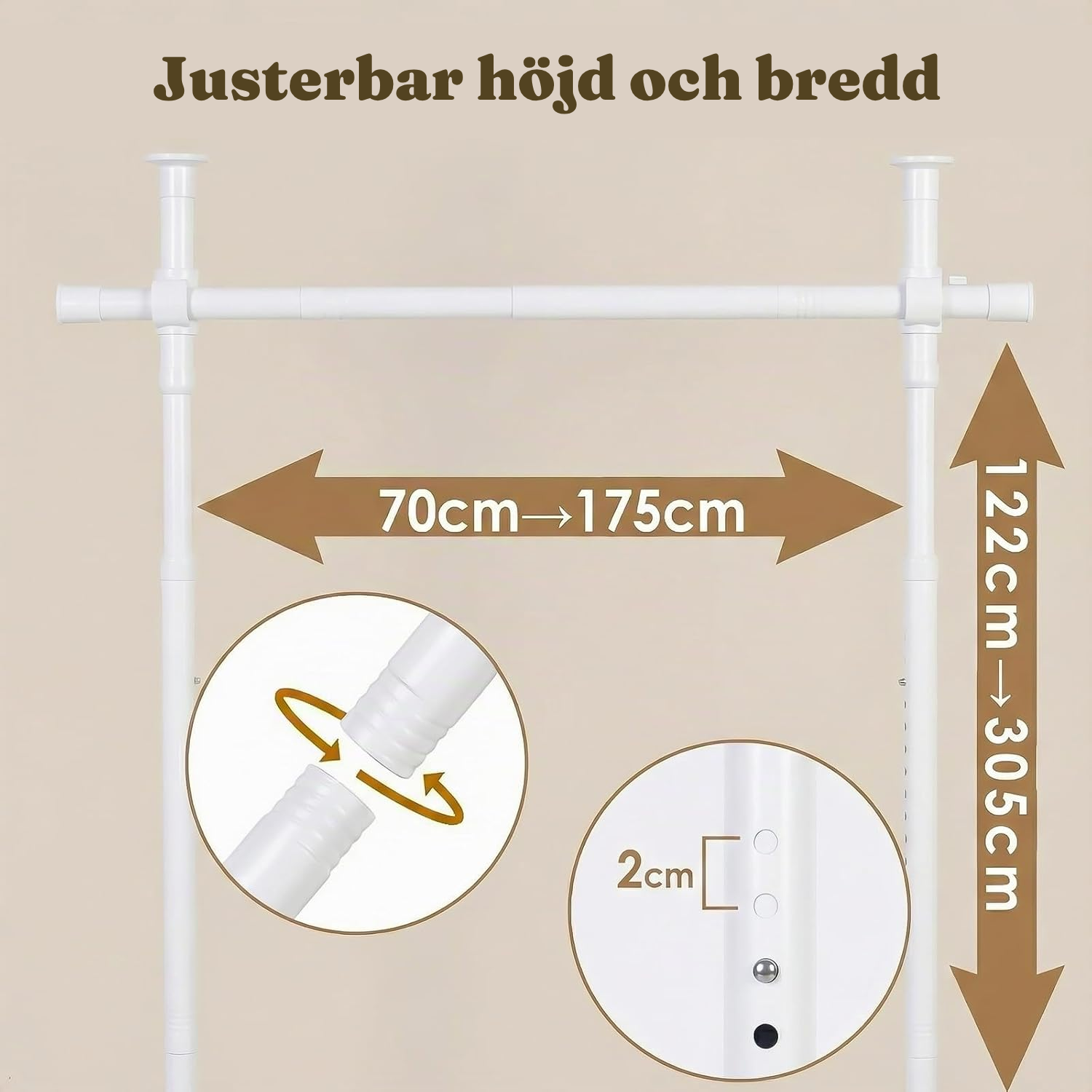 Vit spännstång gardin – rumsavdelare utan borrning — 2