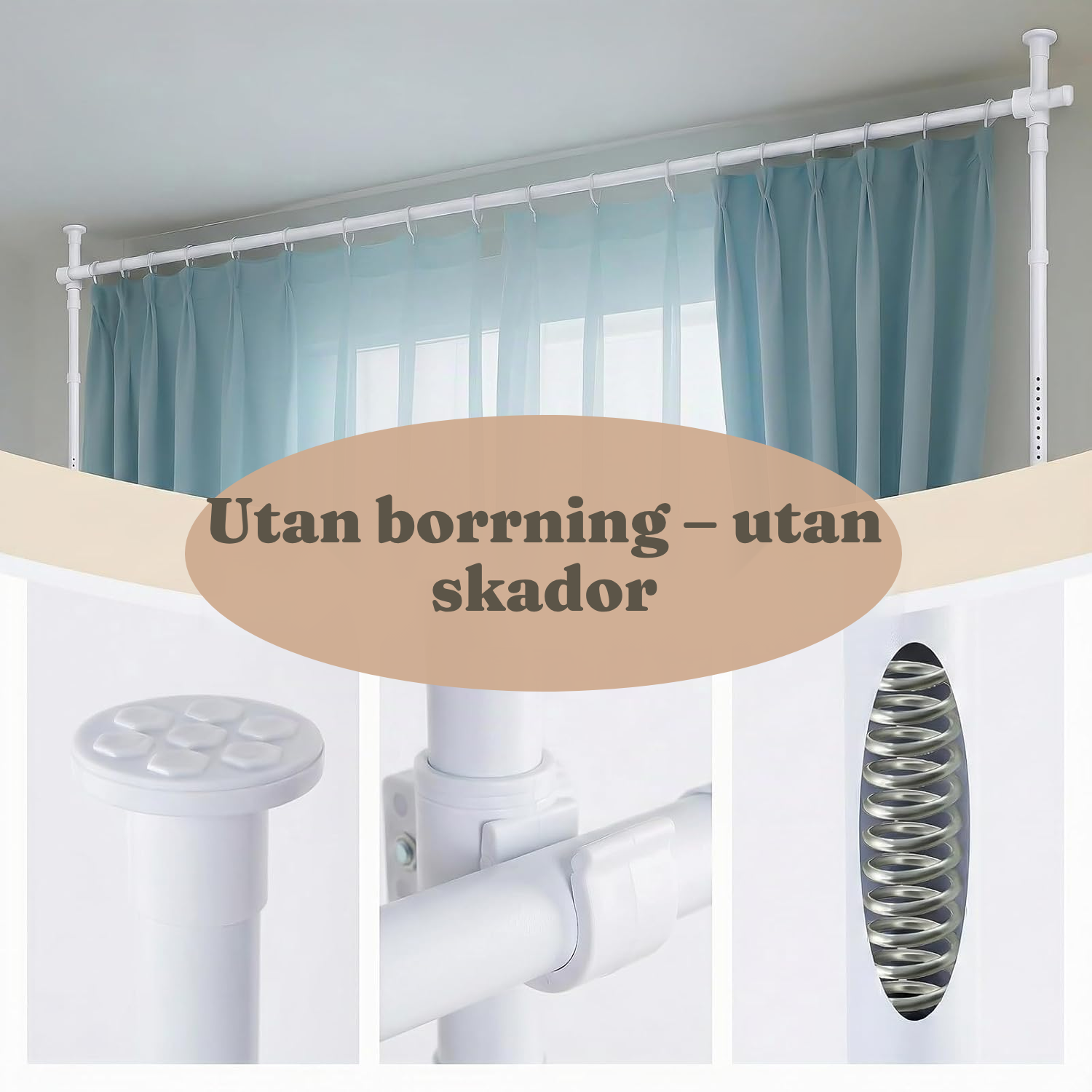 Vit spännstång gardin – rumsavdelare utan borrning — 3