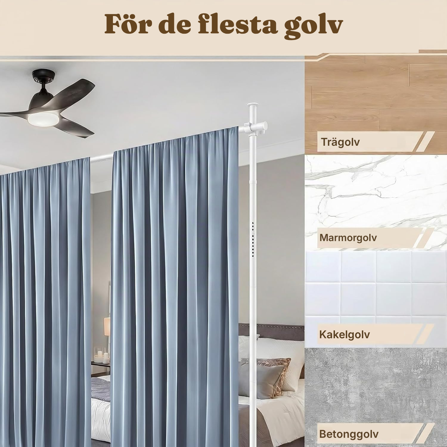 Vit spännstång gardin – rumsavdelare utan borrning — 4