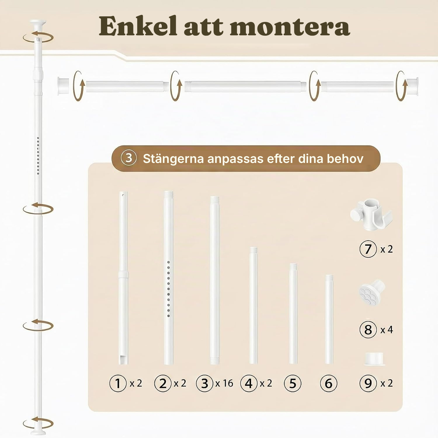 Vit spännstång gardin – rumsavdelare utan borrning — 6