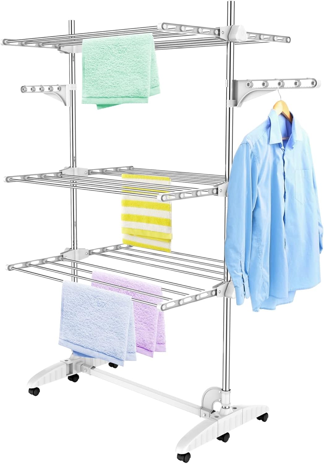 3-Tier White Laundry Rack with Wheels | 86 × 33 × 14 cm