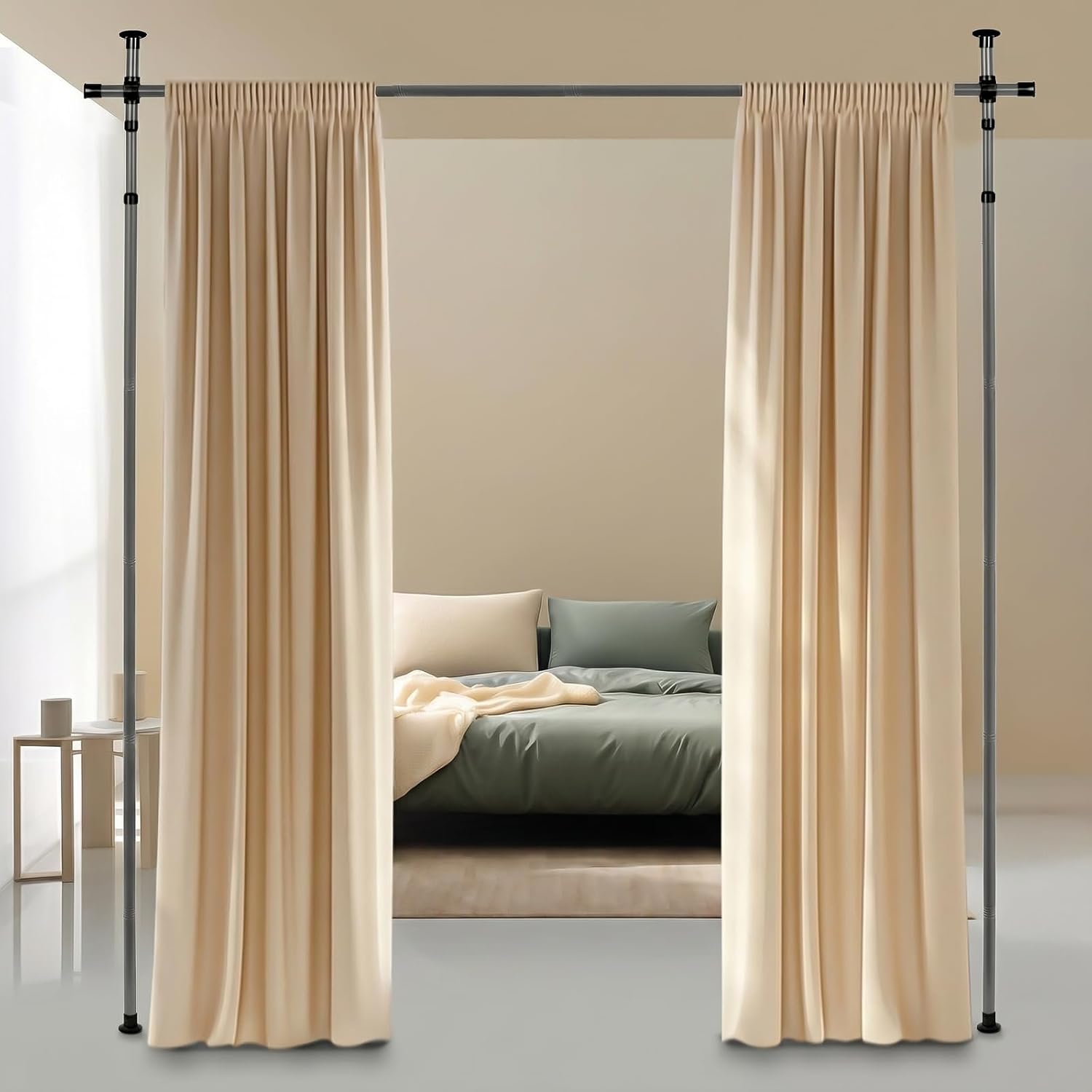 No Drill Tension Curtain Rail, Dark Grey 122–305 cm