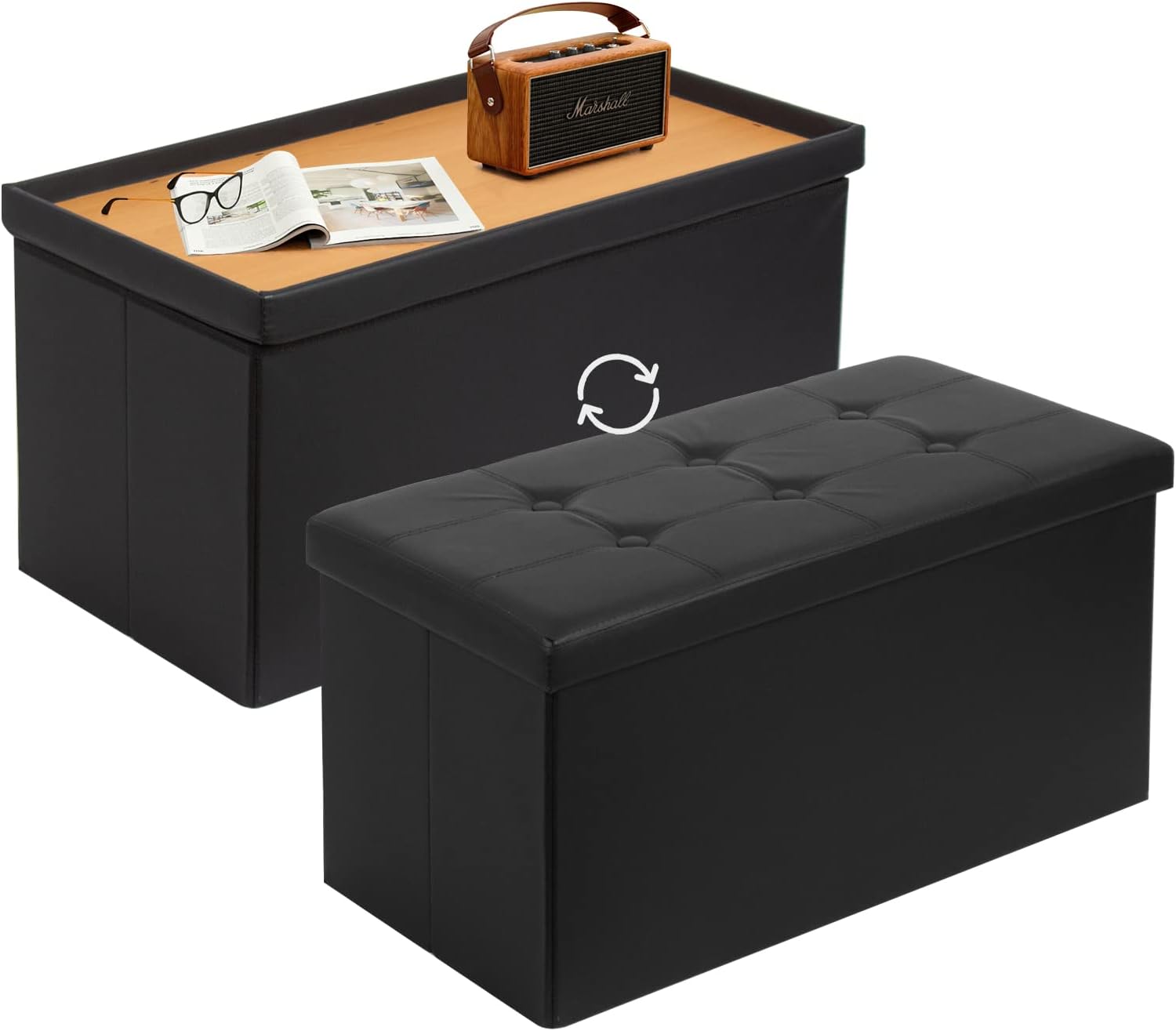 Black Storage Bench, 80 L Foldable Ottoman