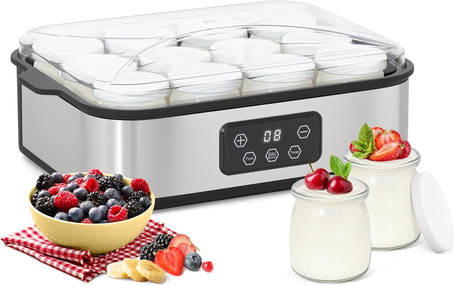 12-Pot Yoghurt Maker, 180 ml Glass Pots | Black