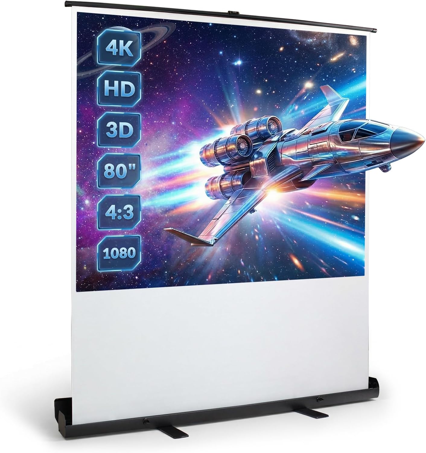 Projector Screen with Stand, 194×179×16 cm