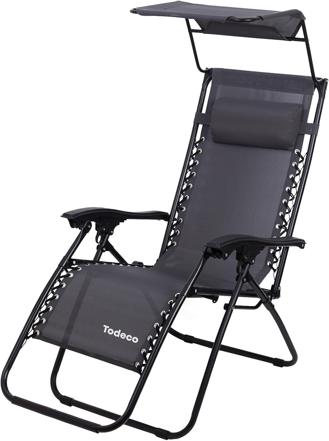 Grey Foldable Sun Lounger 165 cm with Sun Shade