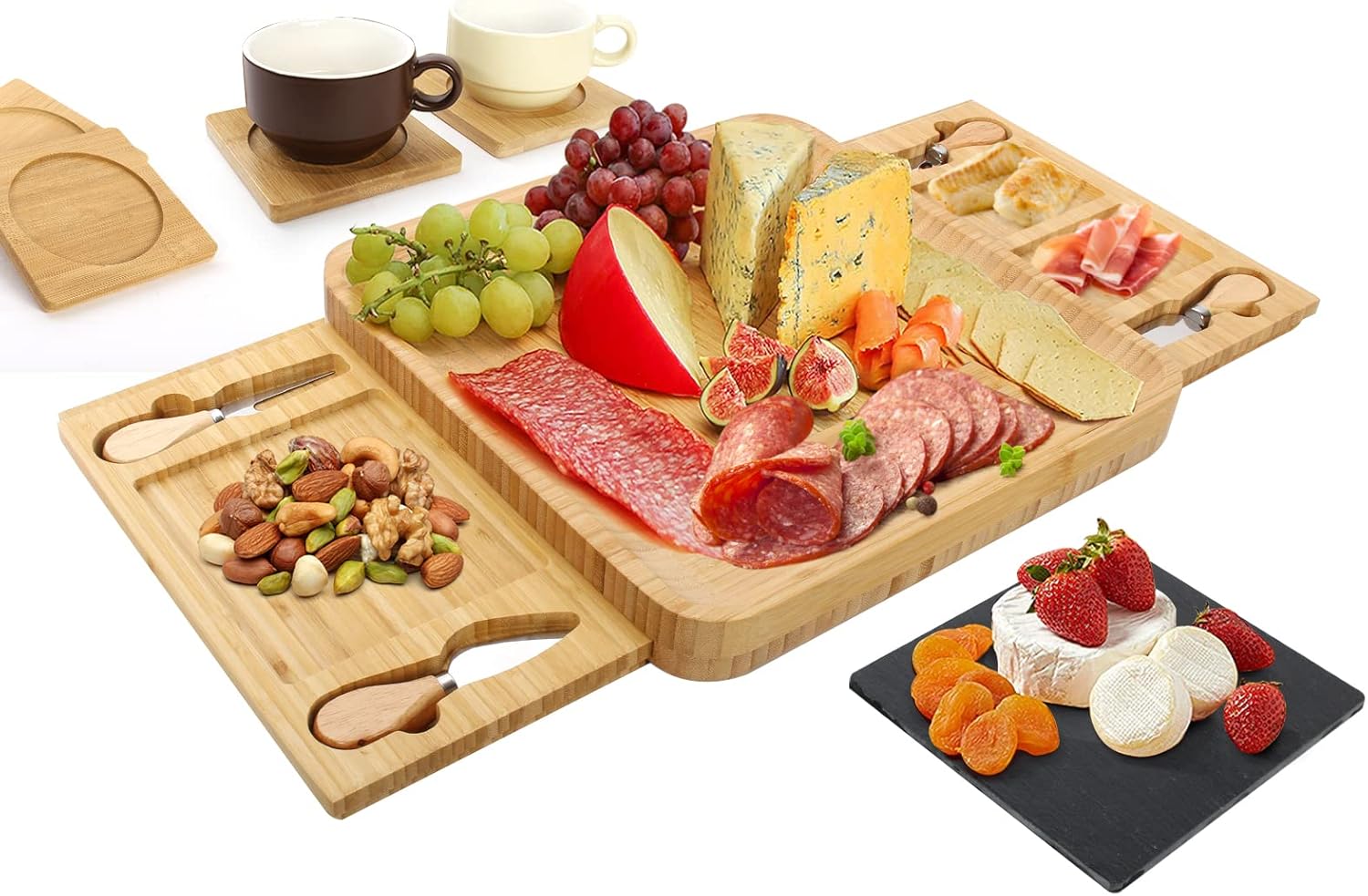 Bamboo Charcuterie Board with Slate & Utensils