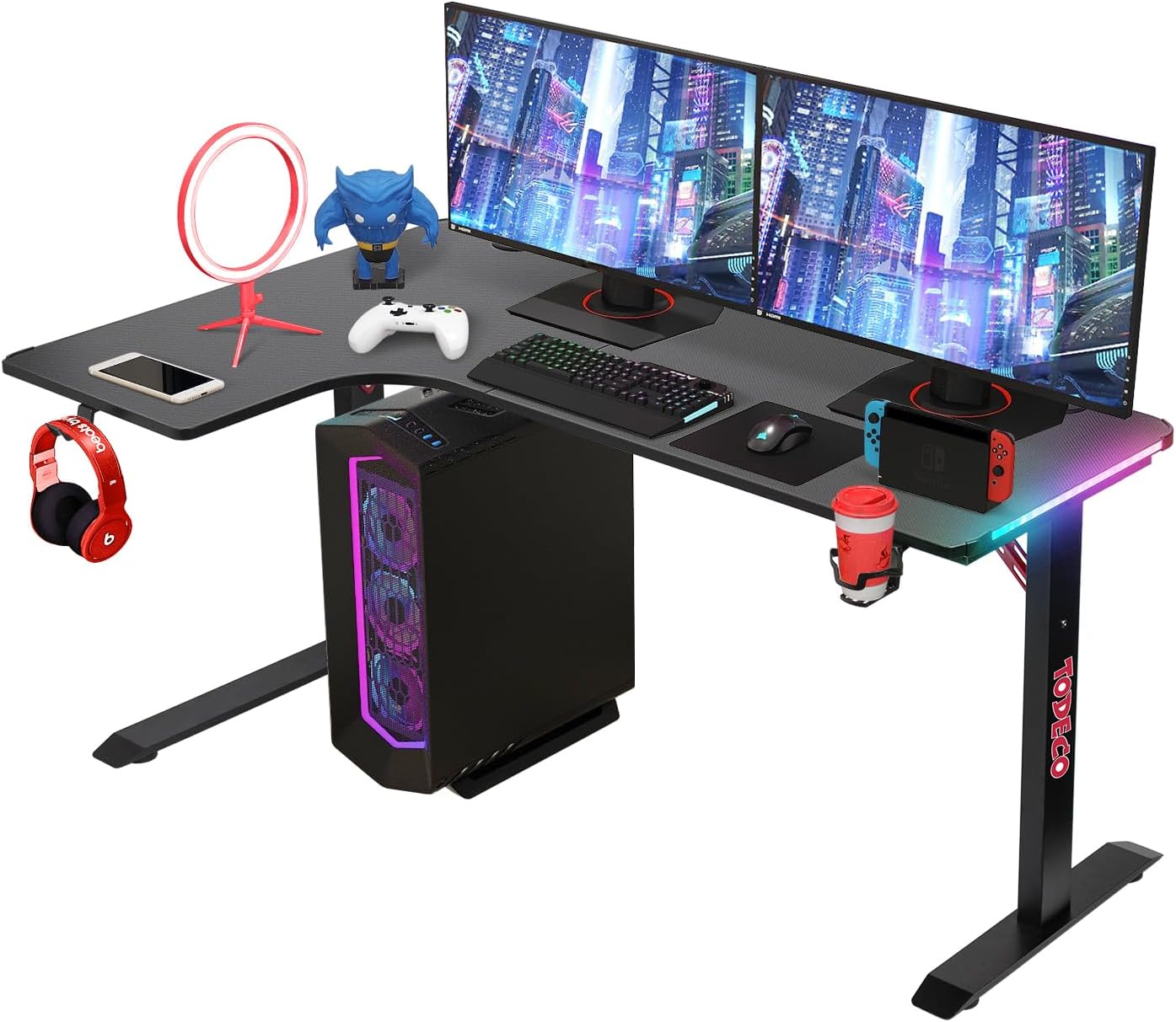 140 cm Corner Desk with RGB LED Gaming Setup