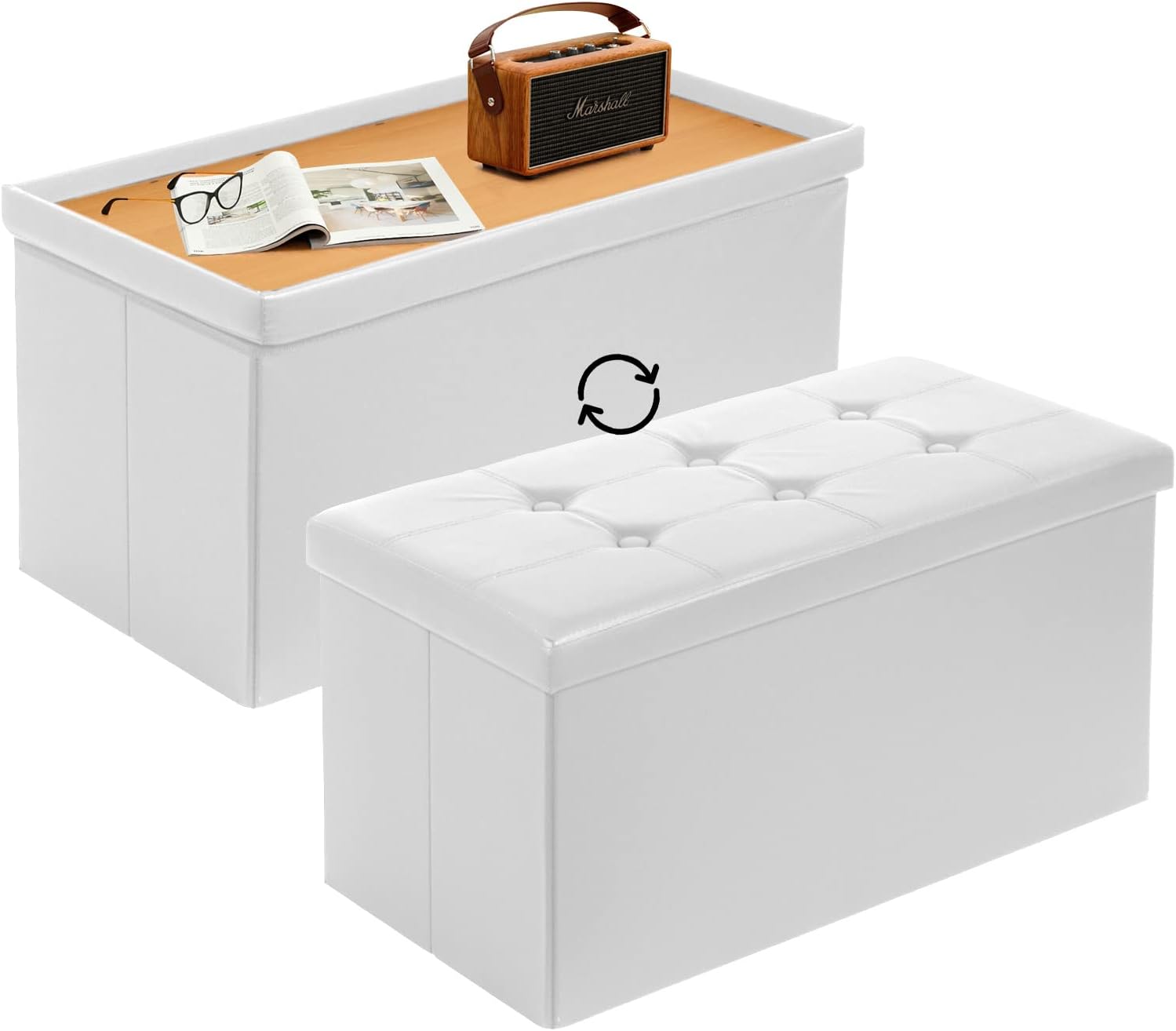 80 L Storage Bench – White Folding Ottoman, 150 kg