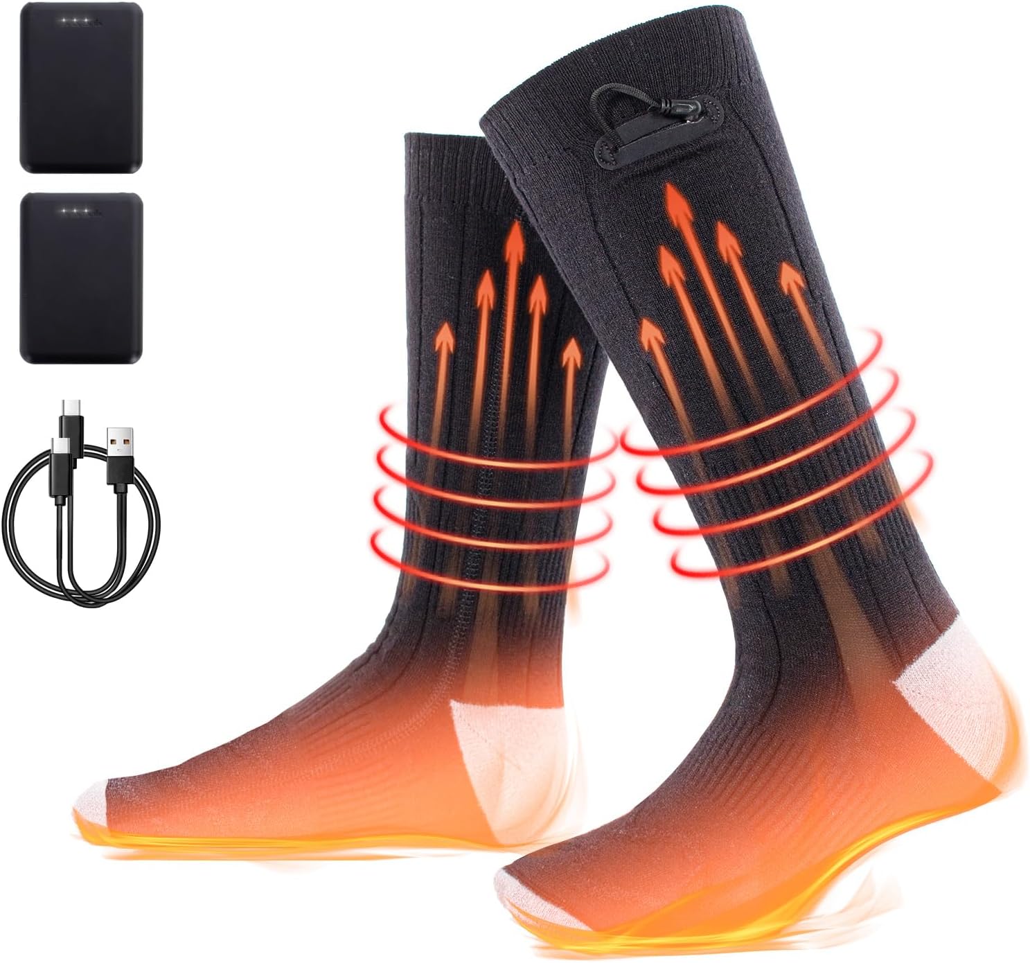 Black Heated Socks with Rechargeable 5000 mAh Batteries