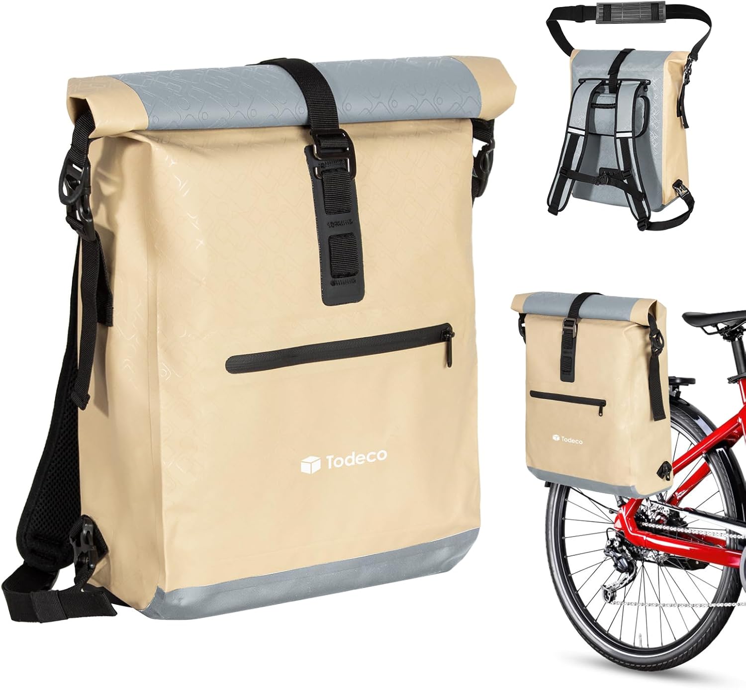Waterproof Backpack Bike Pannier, 20–24 L Beige