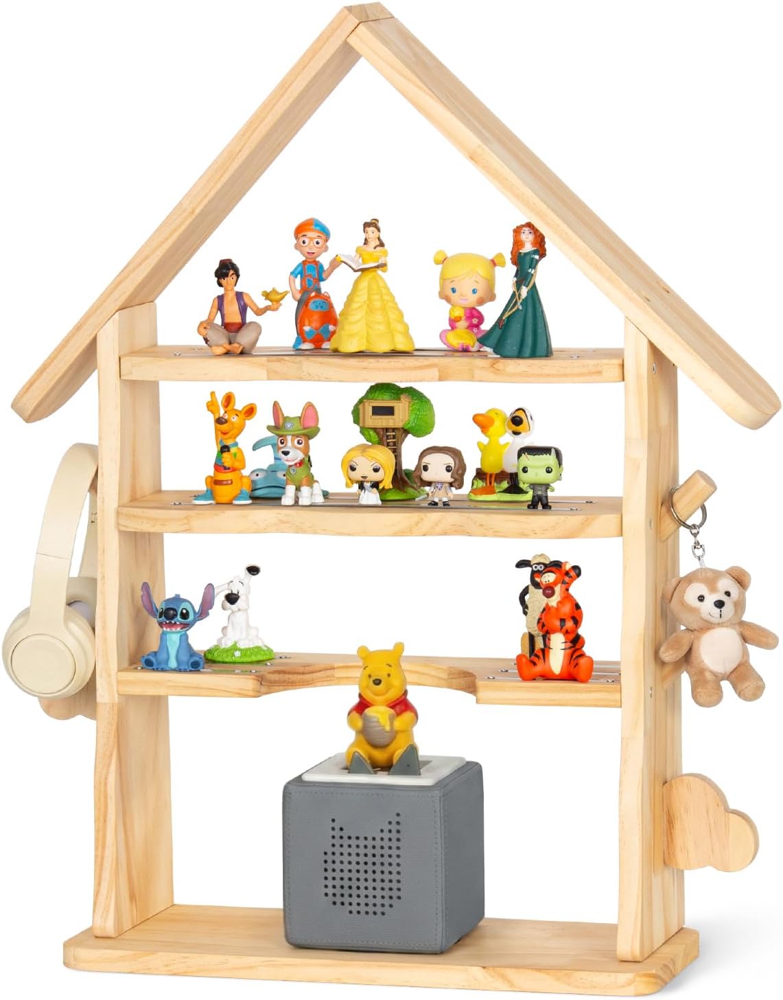Toniebox/Tonies Magnetic Shelf – Wood Stand with Hooks, 62 cm