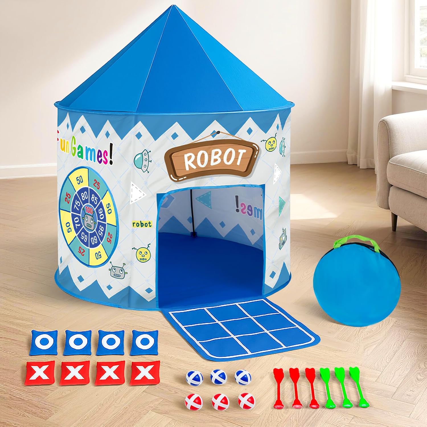 Blue Children's Play Tent | 4-in-1 Foldable Games