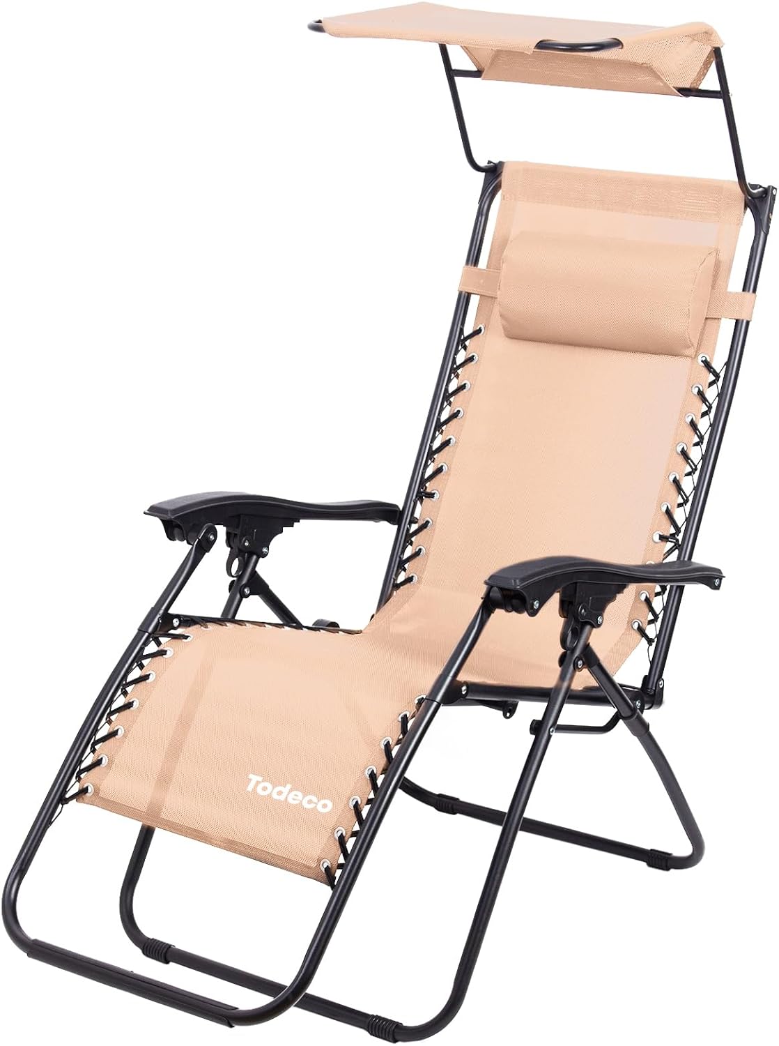 Khaki Foldable Sun Lounger 110 cm with Sun Canopy