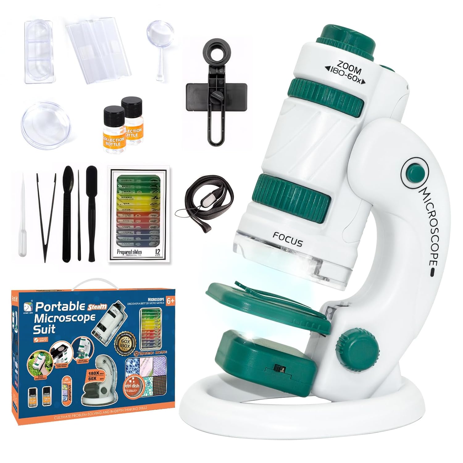 Educational Microscope 60x–180x – LED & 12 Slides