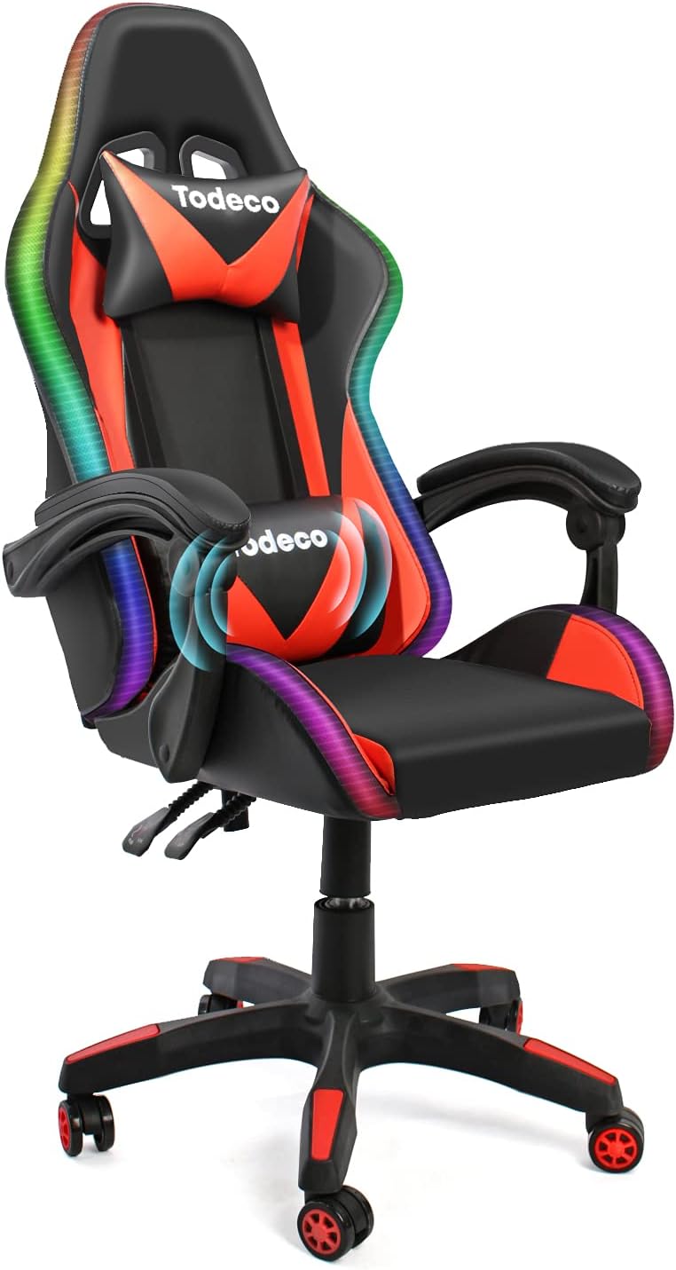 Red Gaming Chair with USB Massage & RGB LED