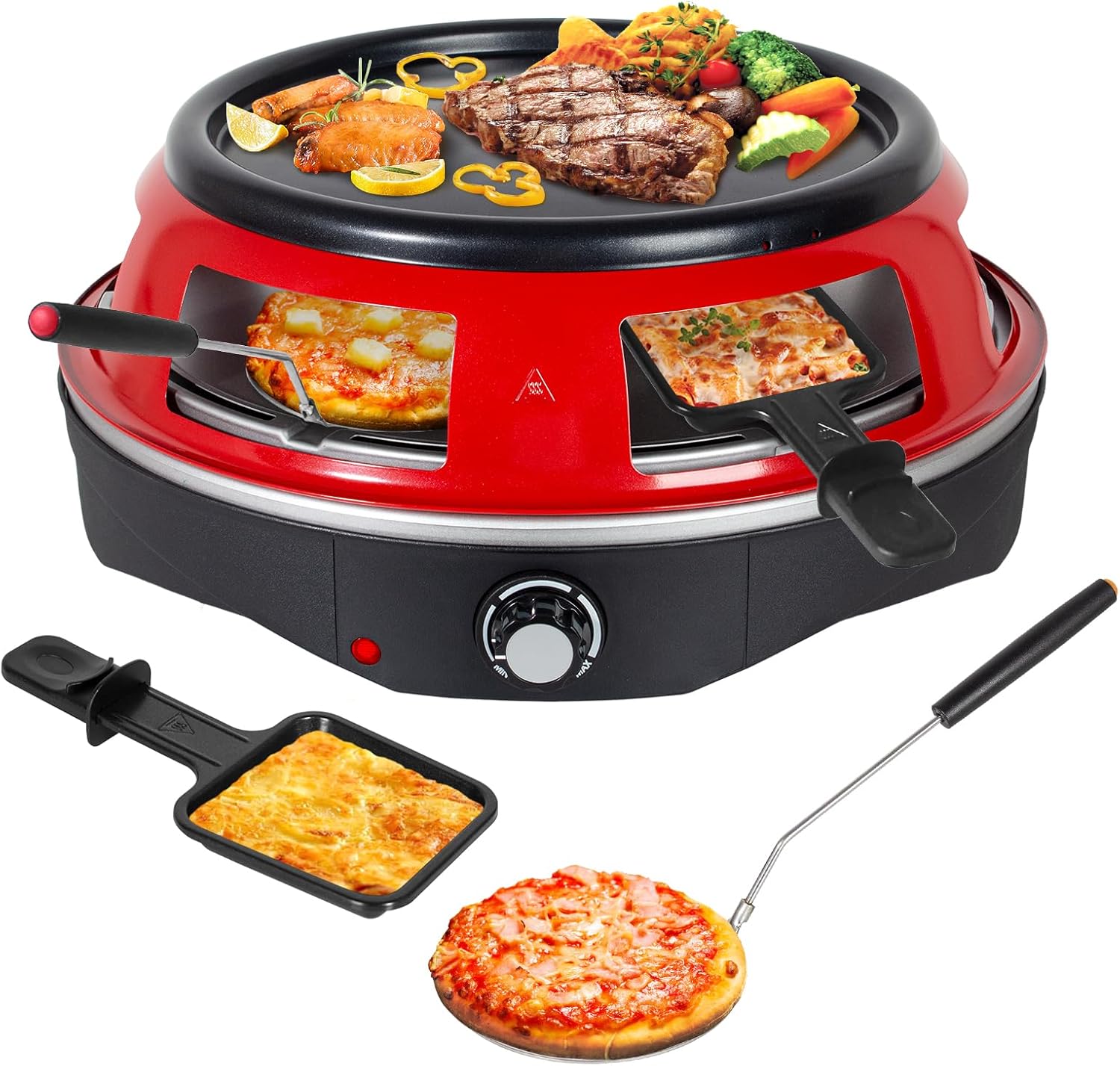 3-in-1 Red Pizza Oven for 6 People