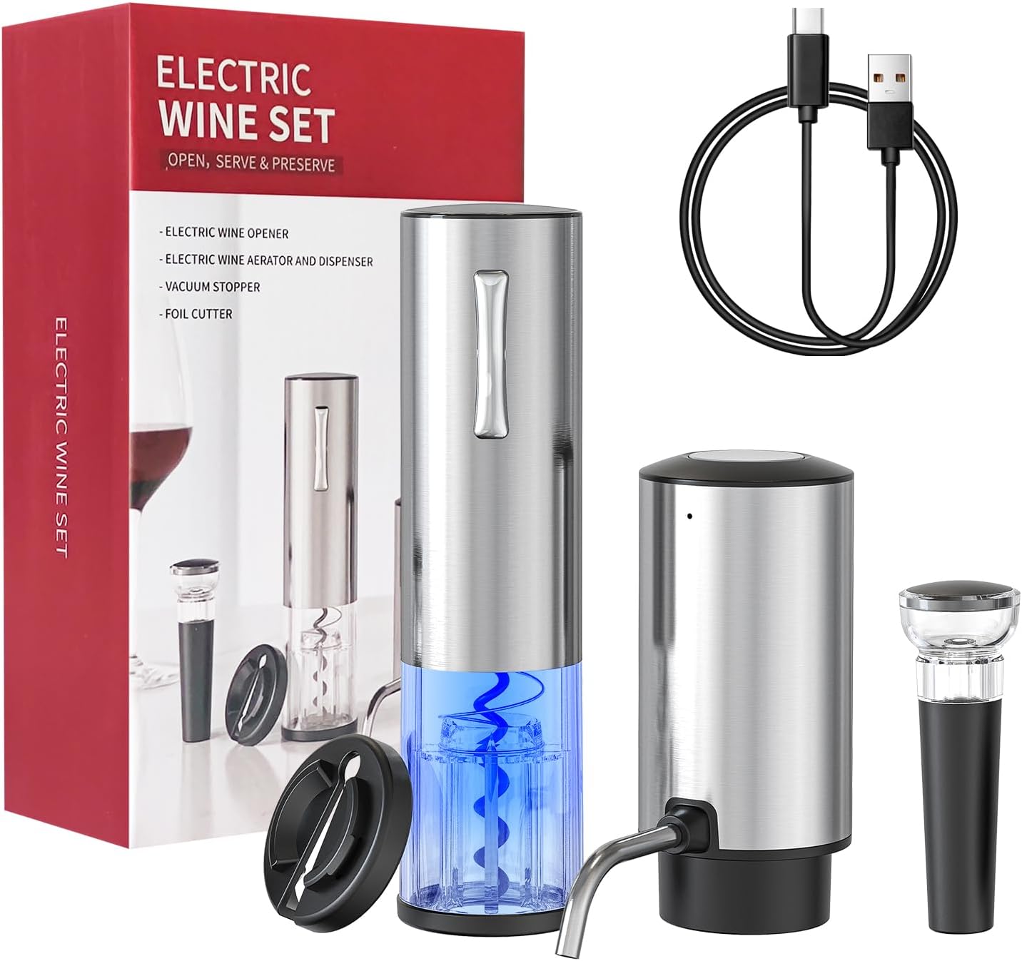 4-in-1 Rechargeable Electric Corkscrew Set